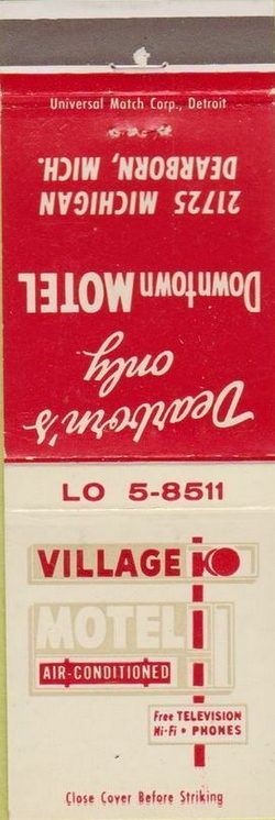 Village Motel (Village Inn of Dearborn) - Matchbook (newer photo)
